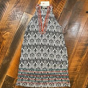THML Sleeveless Embroidered Tunic Dress Black White Red Small